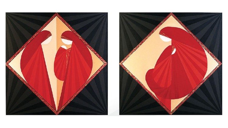 Giovanna Dejua, NativitĂ 1981, acrilico e foglia d'oro 24 kt, 80x80 cm., "Collezione Nuovo progetto astratto"